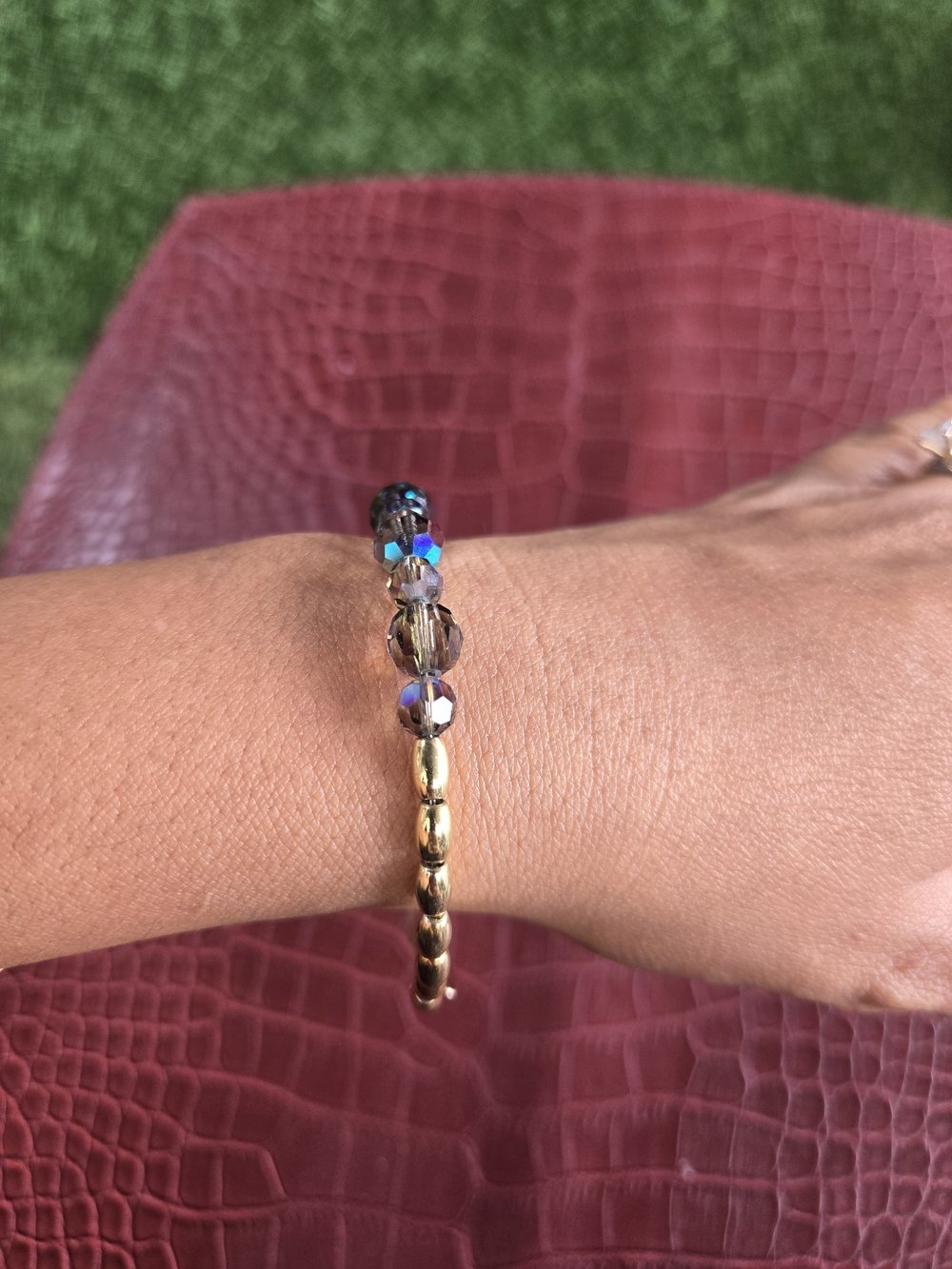 Alex and Ani Gold-Tone Bangle Bracelet with Iridescent Purple Beads - Picture 4 of 5